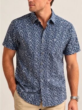 Men’s Original Penguin Slim Fit Blue Print Button-Up Shirt Large